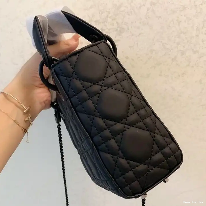 Dior Factory Outlet Cannage Calfskin Ultramatte Black Dior Lady Mini Bag 0506